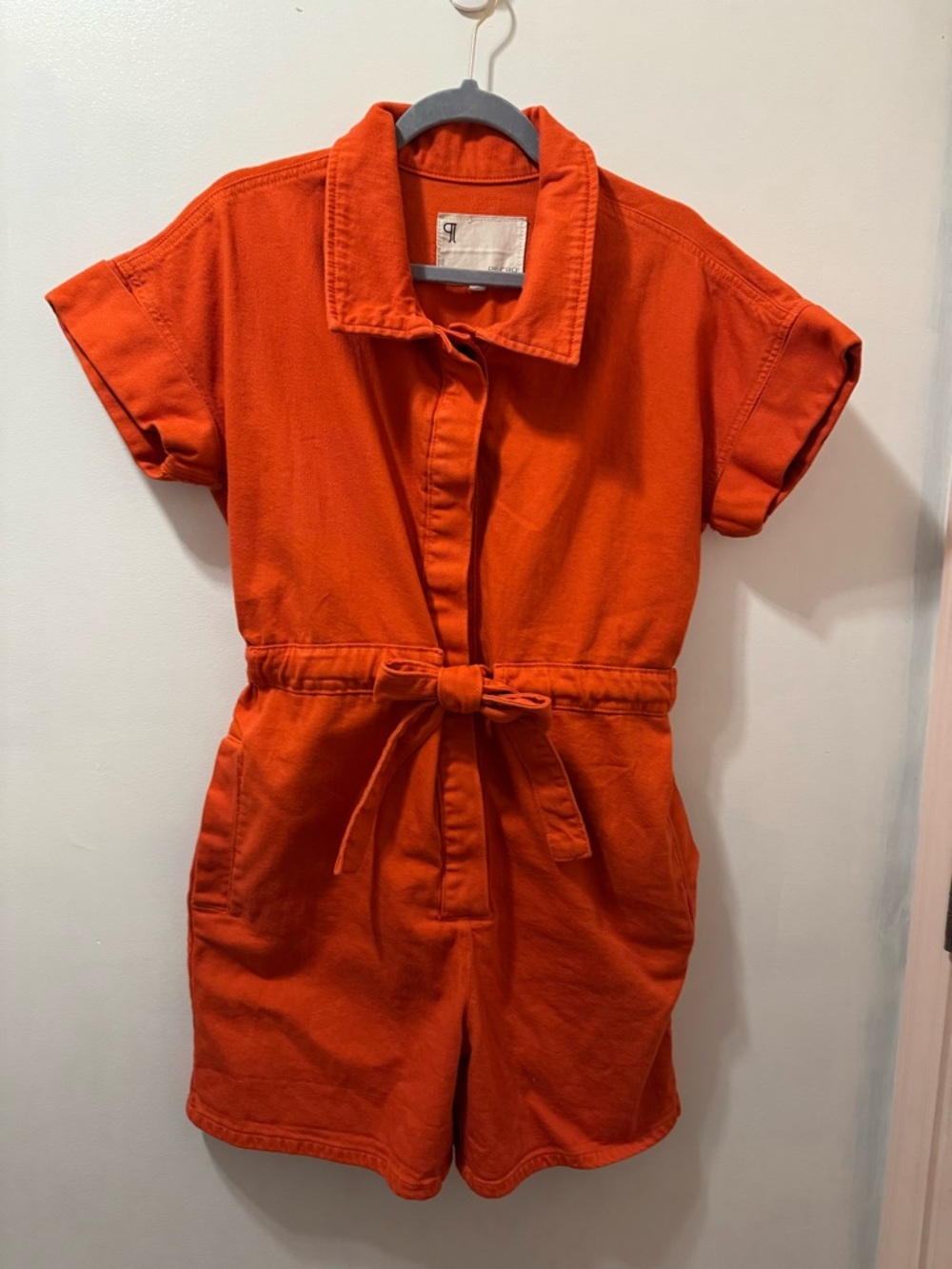 Anthropologie pilcro Orange Short-Sleeve One-Piece Romper with Tie Waist